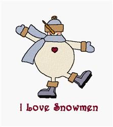 Playful snowman with a gray scarf, brown hat, and red heart, perfect for winter decorations.