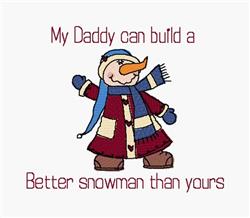 Cheerful snowman in colorful coat and blue scarf with orange carrot nose, featuring playful winter text.
