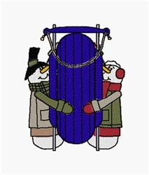 snowman detailed machine embroidery - Snowmen Sled perfect for kitchen tea towels