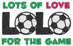 Playful soccer ball highlighted with colorful text 'LOTS OF LOVE' and bold 'LOLO', perfect for sports events.