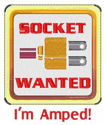 Playful electric socket with colorful prongs, bold square border, and text ‘SOCKET’ and ‘I’m Amped!’