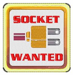 Warning sign featuring a socket connector within a yellow border, with bold red text saying 'SOCKET WANTED'.