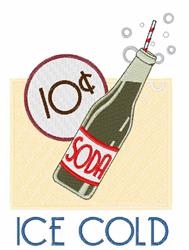 Vintage soda bottle with a red and white label, 10¢ price tag, and playful bubbles, perfect for retro kitchen decor.