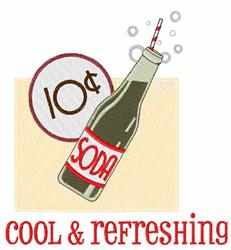 Vintage soda bottle with 'SODA' label, 10¢ symbol, and bubbles; playful retro style design for kitchen towels.