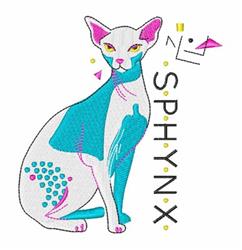 Vibrant Sphynx cat with turquoise and white fur, colorful dots, and playful geometric shapes.