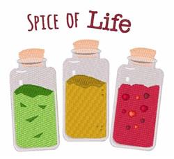 Playful spice jars in green, yellow, and red with unique textures and the phrase 'SPICE OF Life' above.