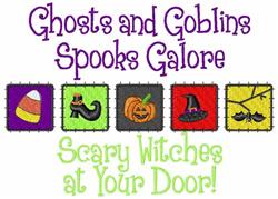 detailed spooky halloween pumpkin machine embroidery pattern - Spooks Galore for reusable tote bags