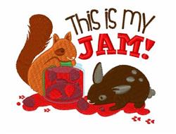 Playful squirrel and rabbit with a vibrant jar of jam spilling in a cheerful spring scene.