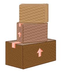 Stacked boxes with textured surfaces in brown and pink arrows, showcasing a minimalist and modern design.