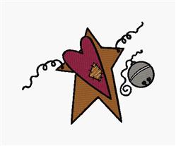 Playful star in brown with a pink heart overlapping it, accompanied by a bell, featuring whimsical swirls.