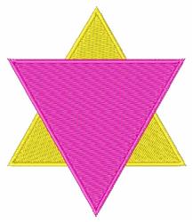 Geometric star shape with a bright pink central triangle and yellow triangles. Colorful and playful applique design.