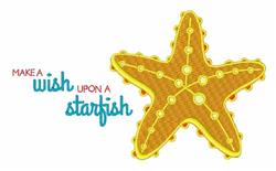 Playful starfish in vibrant yellow with detailed textures, adorned with bold red and blue text for summer decor.