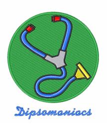 Cartoonish stethoscope in vibrant blue and yellow colors on a green circle, perfect for playful medical designs.