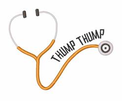 Playful stethoscope with a vibrant orange and grey design featuring whimsical 'THUMP THUMP' text, perfect for medical-themed