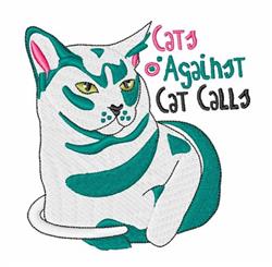 Stylized cat design in turquoise and white with bold text 'Cats o'Against Cat Calls' in vibrant colors.