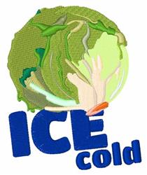 Stylized lettuce in vibrant green with a hand gesture and bold blue 'ICE cold' text, creating a playful kitchen design.