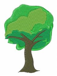 Stylized tree with a brown trunk and vibrant green foliage, featuring layered shades of green in a cheerful, cartoonish style