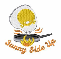 Cartoon-style fried egg with a bright yellow yolk above a black frying pan and orange flames, perfect for playful kitchen dec