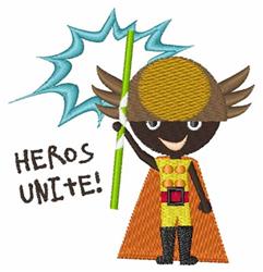 Playful superhero character with a brown face, yellow costume, and flowing orange cape holding a green lightning bolt.