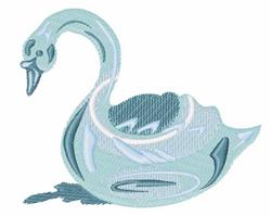 Elegant swan in soft blue tones with smooth curves, showcasing grace in a lovely applique design.