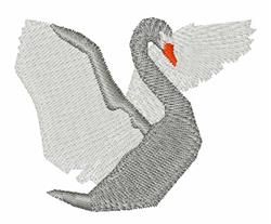 Realistic swan with gray body and white feathers, elegant wings, and striking orange bill.