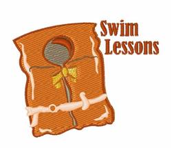 Playful swim float in warm orange with a buoy and bow, featuring 'Swim Lessons' text, perfect for summer fun.