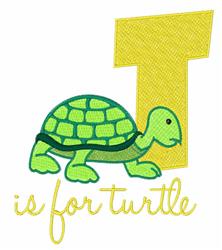 T Is For Turtle - 5x7 turtle detailed embroidery design for Kids T-Shirts