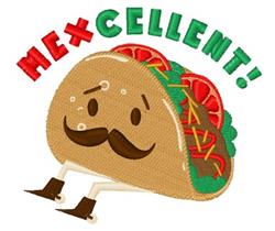 Cartoon taco character with a mustache and colorful toppings, featuring 'MEX-CELLENT!' text, perfect for Cinco de Mayo.