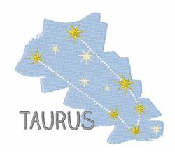 Taurus constellation outline in light blue, with bright yellow stars and playful text label, ideal for colorful decor.