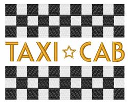 TAXI CAB text in bold yellow with a star, set against a striking black and white checkerboard background.