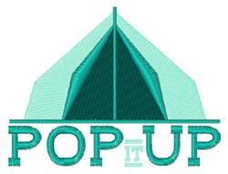Stylized tent in teal with geometric effects and 'POP IT UP' text, perfect for outdoor events.