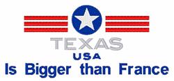 Bold patriotic text 'TEXAS USA Is Bigger than France' with a star and red stripes, perfect for national celebrations.