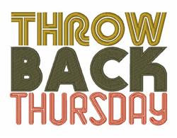 Bold 'THROW BACK THURSDAY' text with layered earthy and vibrant colors, playful modern style.