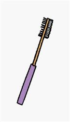 Cartoon toothbrush with a playful purple handle, golden shaft, and black bristles, perfect for kids' fun towels.