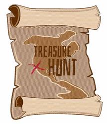 Treasure map with rugged edges featuring 'TREASURE HUNT' text in a playful font, perfect for adventure themes.