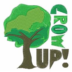 Bold tree design with vibrant green foliage and earthy browns, featuring the playful text 'GROW UP!'