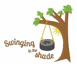Playful tree with green leaves and a brown trunk, featuring a tire swing and peeking sun in vibrant colors.