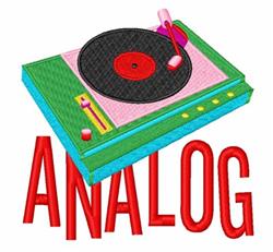 Colorful turntable with a vibrant green body, pink platter, and bold red 'ANALOG' lettering.