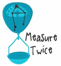 Turquoise weighing scale with the text 'Measure Twice' in a casual font, featuring a playful and inviting design.