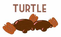 Cartoon turtle in rich brown, featuring rounded shapes and the word 'TURTLE' in playful font.
