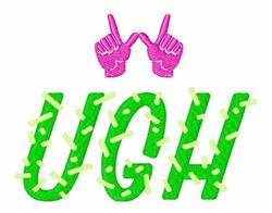Bold design with the text 'UGH' in green, playful pink hands forming a 'W', and yellow accents.
