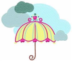 detailed cloud machine embroidery pattern - Umbrella In Clouds for kitchen tea towels