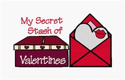 Valentine's box and envelope in playful colors, featuring a purple box with hearts and a red envelope with a lip print.