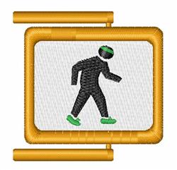 Cartoonish walking figure with a green headband and sneakers, framed in gold, ideal for playful designs.