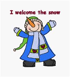 snowman detailed machine embroidery - Welcome Snow perfect for kitchen tea towels