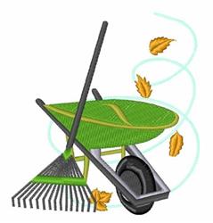 Wheelbarrow & Rake - 4x4 leaf detailed machine embroidery design for kitchen tea towels
