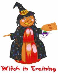 Witch In Training - pumpkin detailed embroidery design for decorative pillow covers