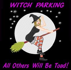 Witch Parking - 5x7 witch detailed machine embroidery design for reusable tote bags