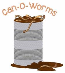 Playful can with gray stripes overflowing with cartoonish brown worms, perfect for humorous machine embroidery.