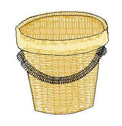 Woven basket illustration with oval shape, soft edges, and yellow tones, featuring a dark outline.